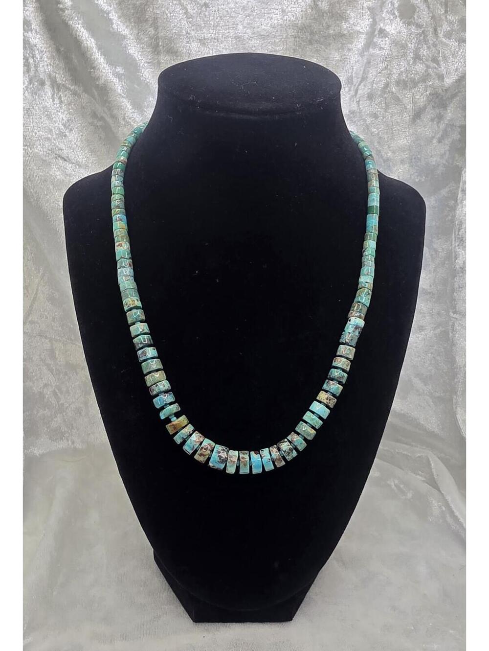 Southwestern Turquoise Heishi Necklace Graduated Turquoise Disc Bead Necklace